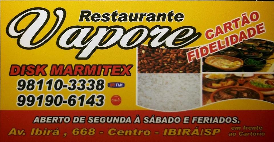 Restaurante Vapore ibirá - Área 17 - Seu guia de empresas em São José do Rio Preto e região.