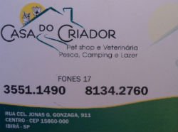 Casa do Criador Pet Shop e Produtos Veterinários Ibirá - Área 17 - Seu guia de empresas em São José do Rio Preto e região.