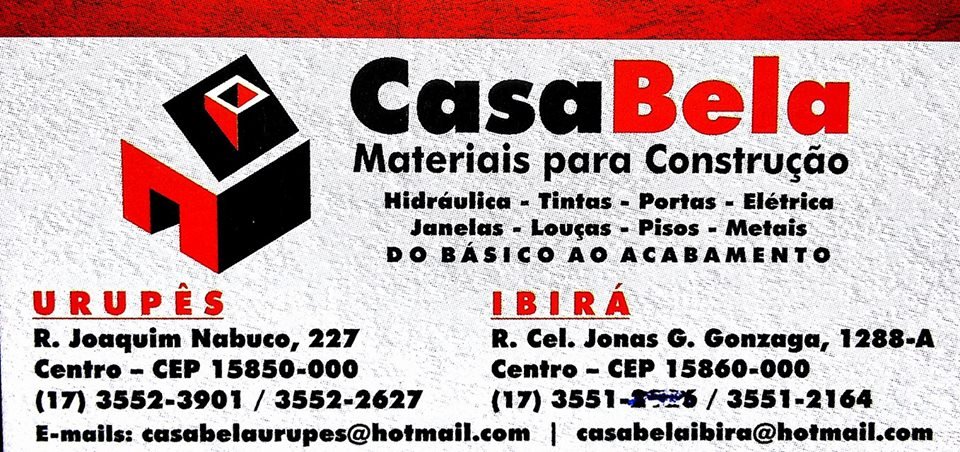 Casa Bela Materiais para Construção Urupês - Área 17 - Seu guia de empresas em São José do Rio Preto e região.