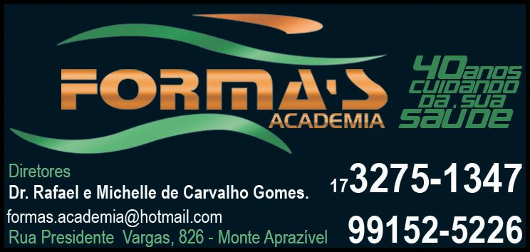 Forma's Academia Monte Aprazível - Área 17 - Seu guia de empresas em São José do Rio Preto e região.