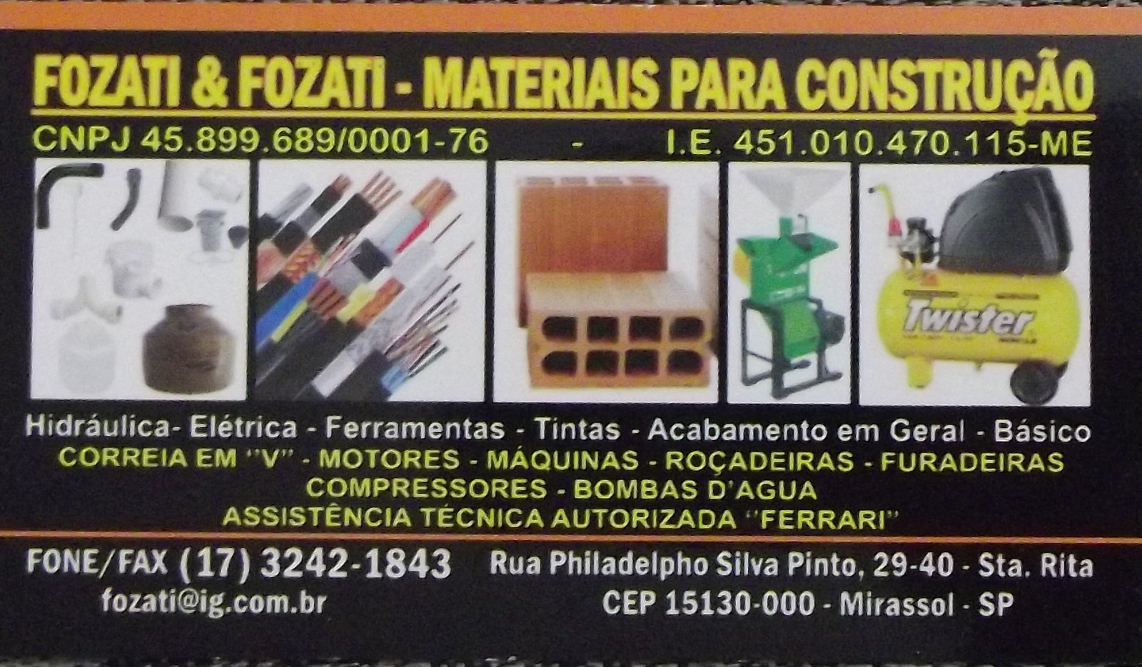 Fozati & Fozati Materiais para Construção em Mirassol - Área 17 - Seu guia de empresas em São José do Rio Preto e região.