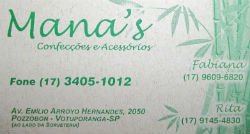 Mana's Confecções e Acessórios - Área 17 - Seu guia de empresas em São José do Rio Preto e região.