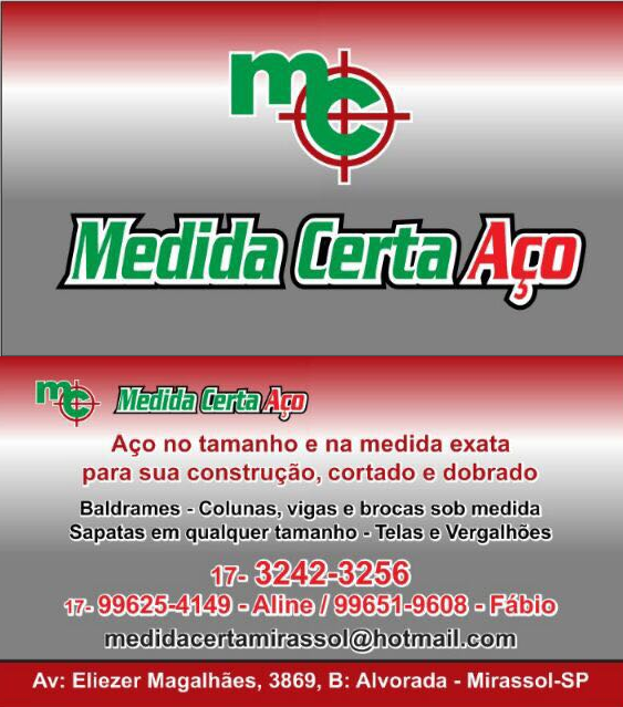 Medida Certa Aço Ferragens Materiais para Construção Mirassol - Área 17 - Seu guia de empresas em São José do Rio Preto e região.
