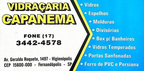 Vidraçaria Capanema Vidraçaria e Vidros Fernandópolis - Área 17 - Seu guia de empresas em São José do Rio Preto e região.