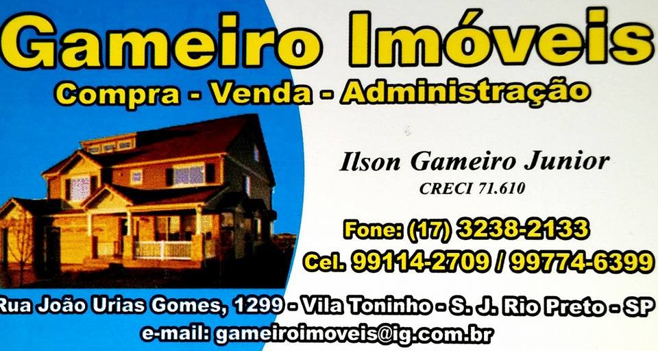 Gameiro Imóveis Imobiliária Corretor São José do Rio Preto - Área 17 - Seu guia de empresas em São José do Rio Preto e região.