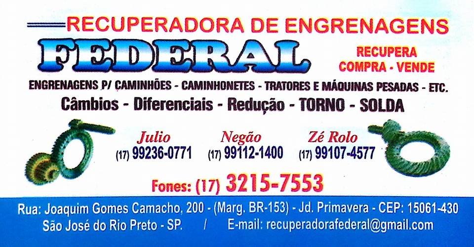 Recuperadora de Engrenagens Federal São José do Rio Preto - Área 17 - Seu guia de empresas em São José do Rio Preto e região.