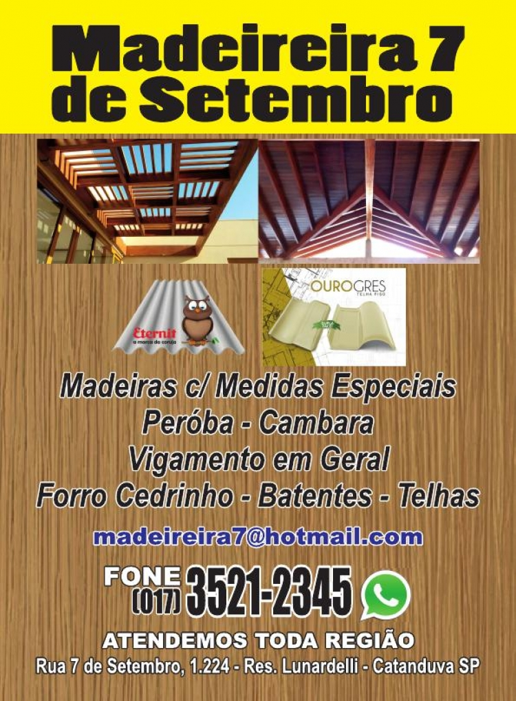 Madeireira 7 de Setembro - Madeireira em Palmares Paulista-SP - Área 17 - Seu guia de empresas em São José do Rio Preto e região.
