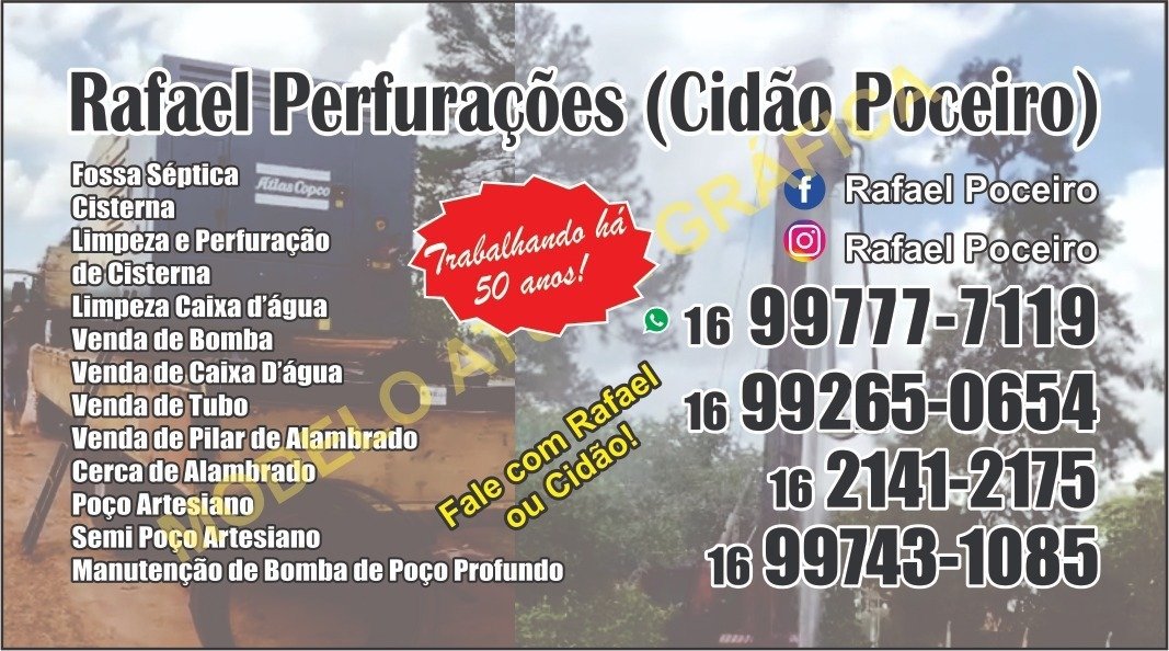Rafael Perfurações (Cidão Poceiro) Jaboticabal - Área 17 - Seu guia de empresas em São José do Rio Preto e região.