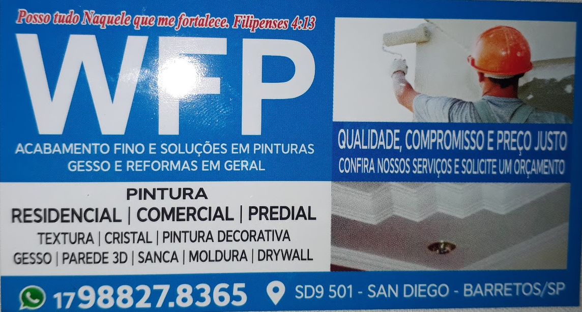 WFP Pinturas, Gesso e Reformas em Geral Barretos - Área 17 - Seu guia de empresas em São José do Rio Preto e região.